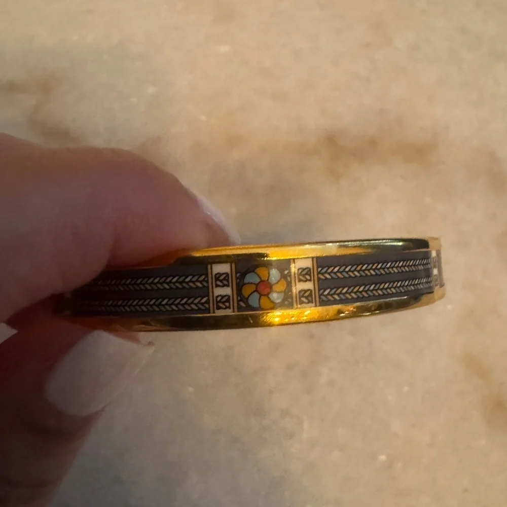 Hermes Gold Enamel Accent Bangle with Multicolor Detail